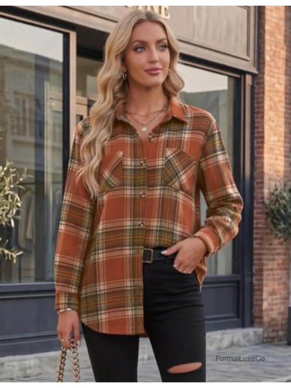 Womens Flannel Shirt Long Sleeve Button Down Plaid Casual Blouse